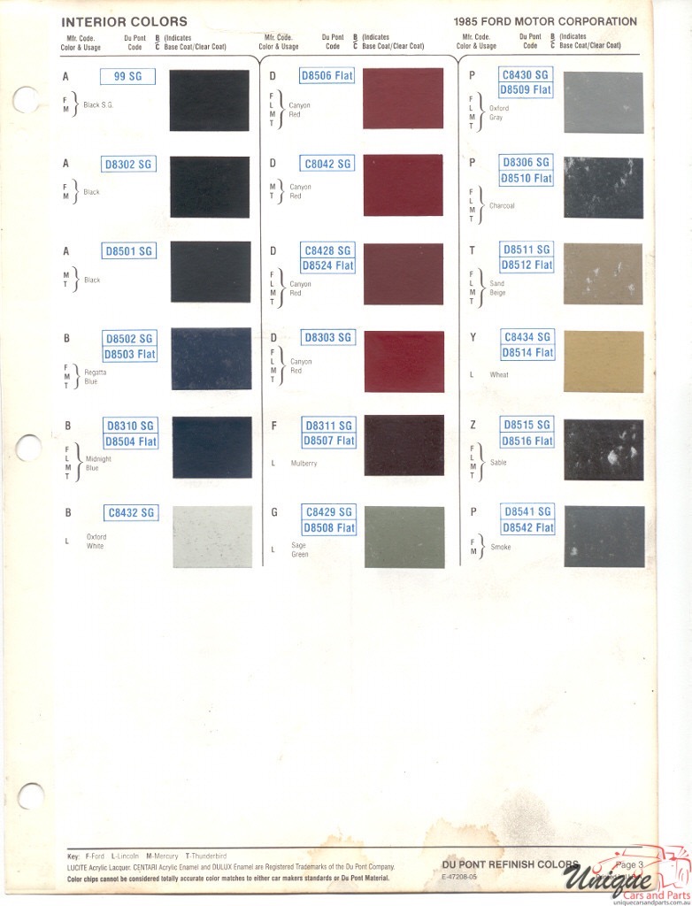 1985 Ford Paint Charts DuPont 6